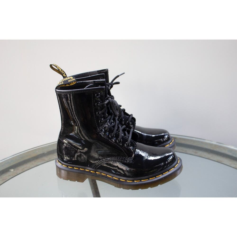 Dr. Martens Women's 1460 Shiny Patent Leather Combat Boots Black Size US 6L
